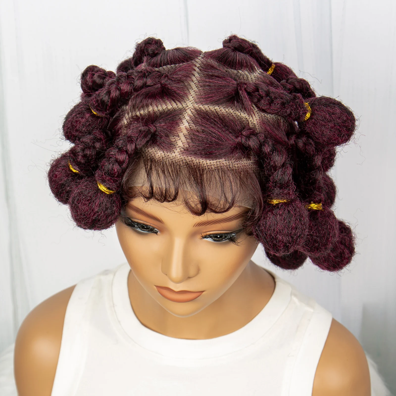 Burgundy 99J# Handmade Bantu Braided Wigs Synthetic Full Lace Braided Lace Wigs for Women Lace Front Braids Wigs with Baby Hair