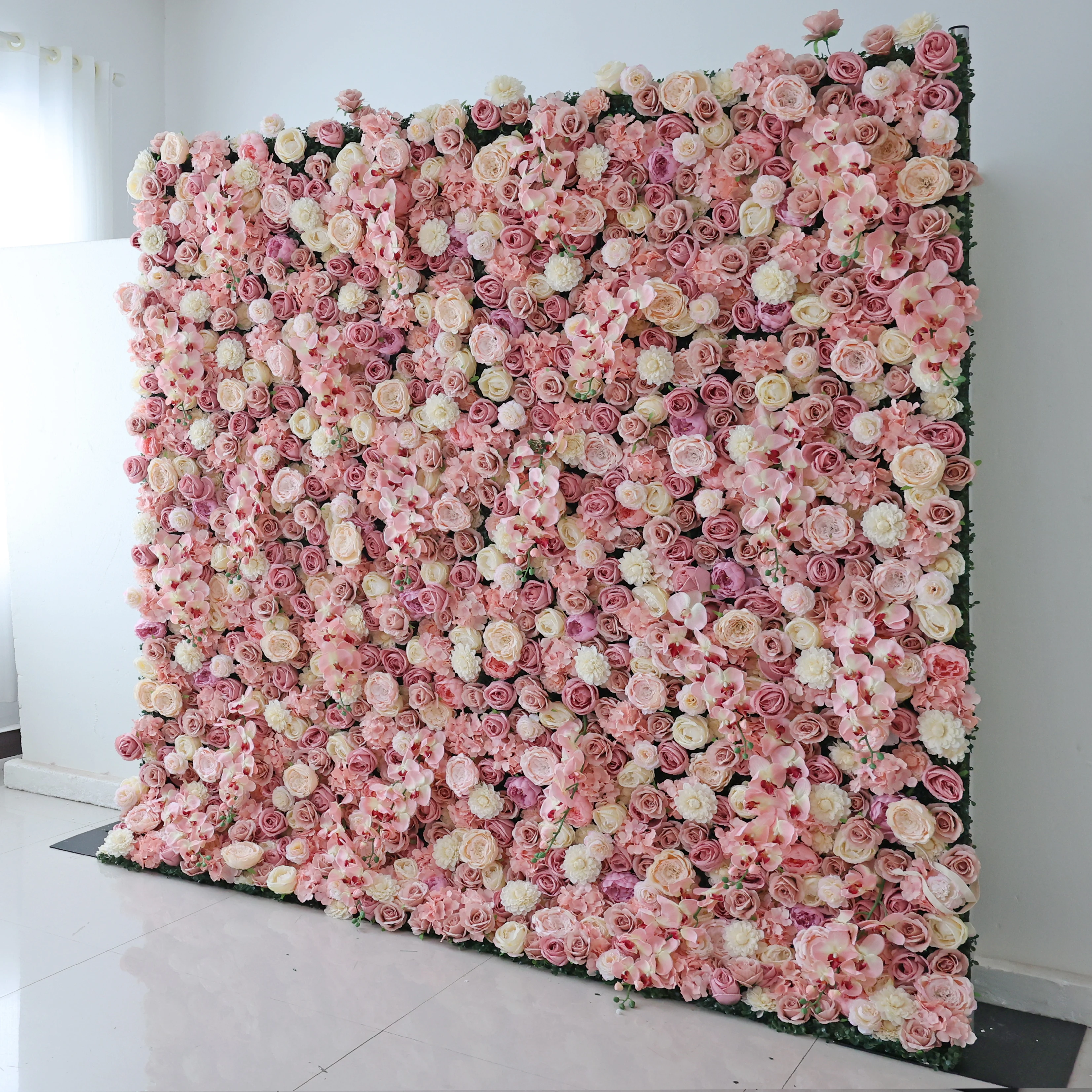 YuLiFlower 3D 5D Roll Up Fabric Artificial Silk Rose Flower Wall Wedding Decoration Flower Wall Backdrop Panel