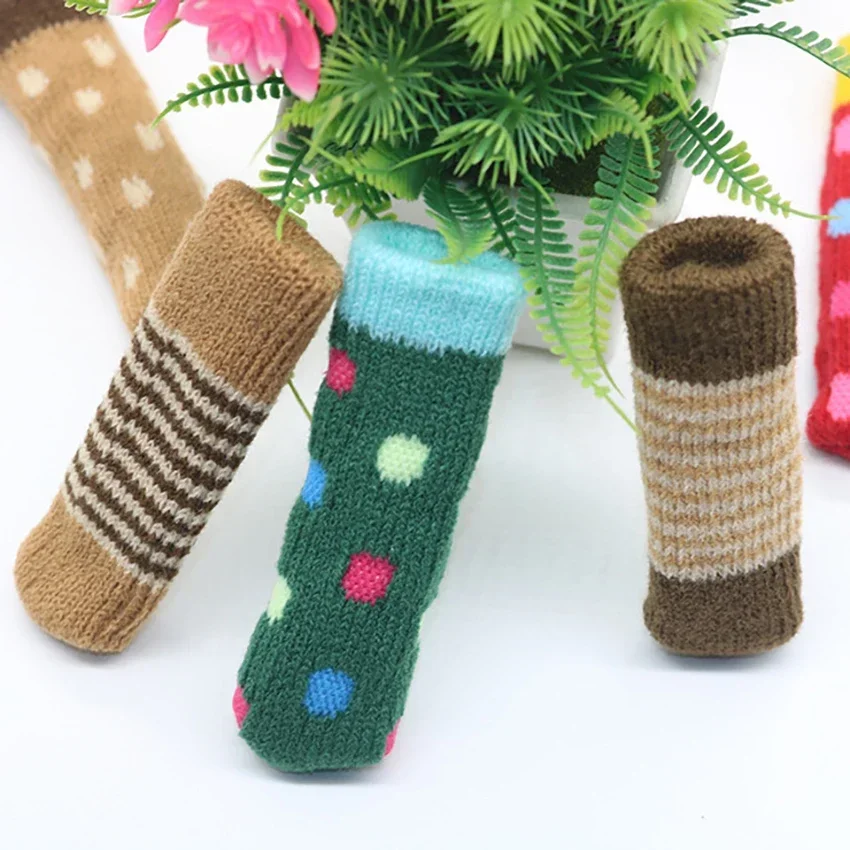 4Pcs/lots Furniture Legs Cover Protection Caps Household Knitted Chair Foot Mats Non-slip Floor Protector Dinner Table Leg Pads