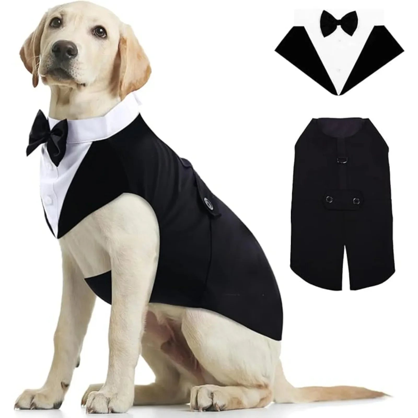 

Dog Tuxedo and Bandana Set, Pet Costume Dog Coat with Removable Bow Tie Dog Clothes for Wedding Halloween Birthday Party