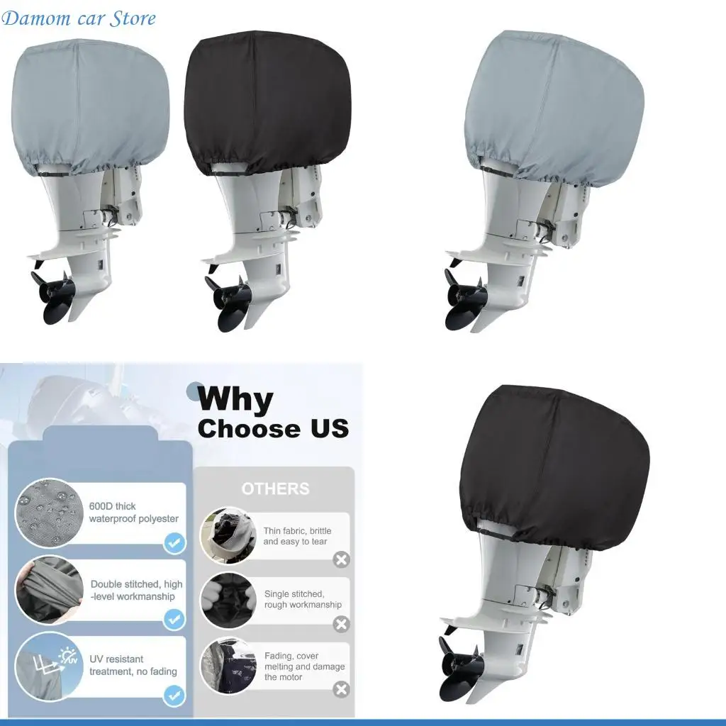 A2UC Universal 600D TPE Motor Cover For 115-225 Horsepower Boats Weatherproof Dustproof Design Easy Install