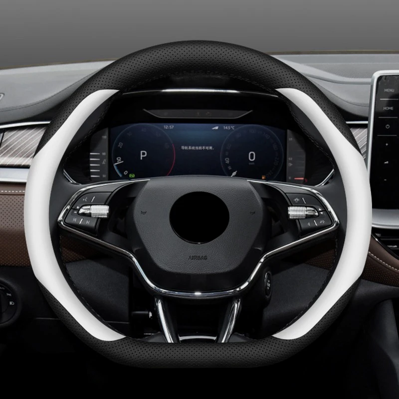High quality leather Car Steering Wheel Cover Wrap for Skoda Octavia Rapid Superb Fabia Kodiaq Kamiq Anti-Slip Auto Accessories
