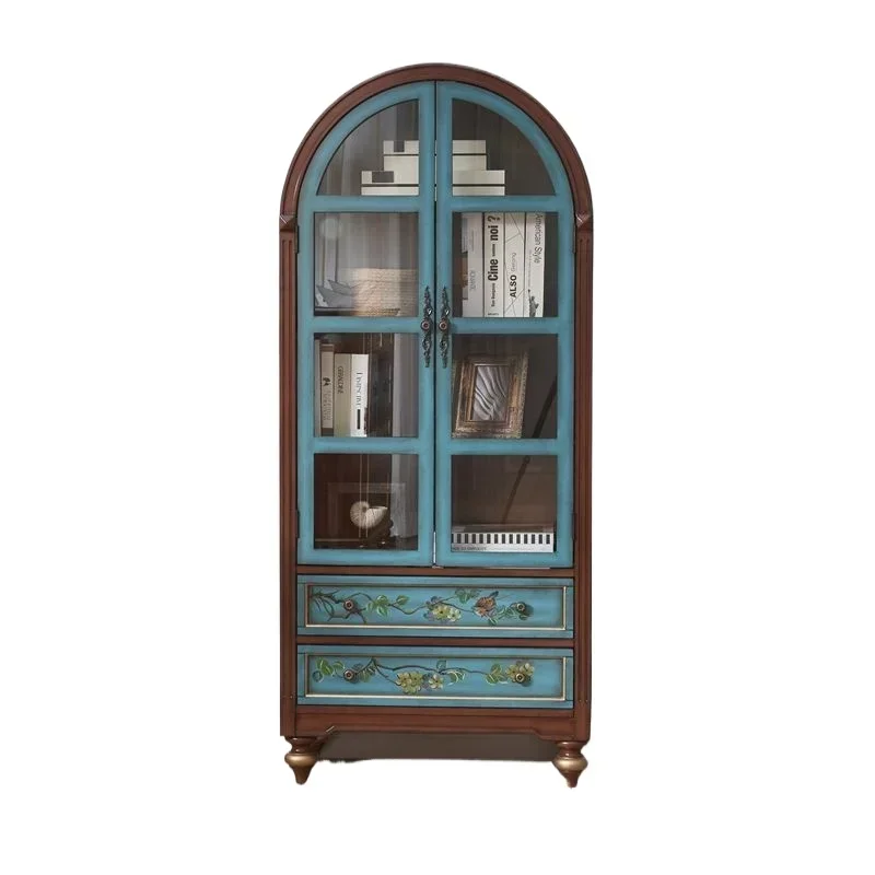 

American bookcase wine cabinet, solid wood with glass side cabinet vertical cabinet study guest dining room