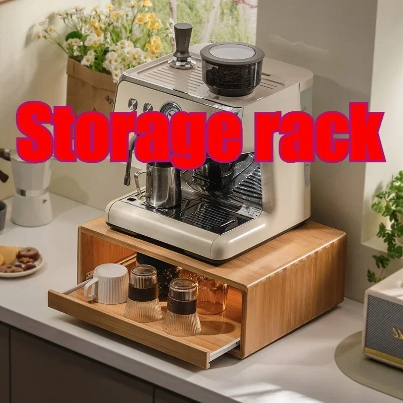 

Bamboo Making Kitchen Storage Racks Coffee Machine Microwave Oven Household Pull Type Storage Rack Dustproof Cup Saucer Holders