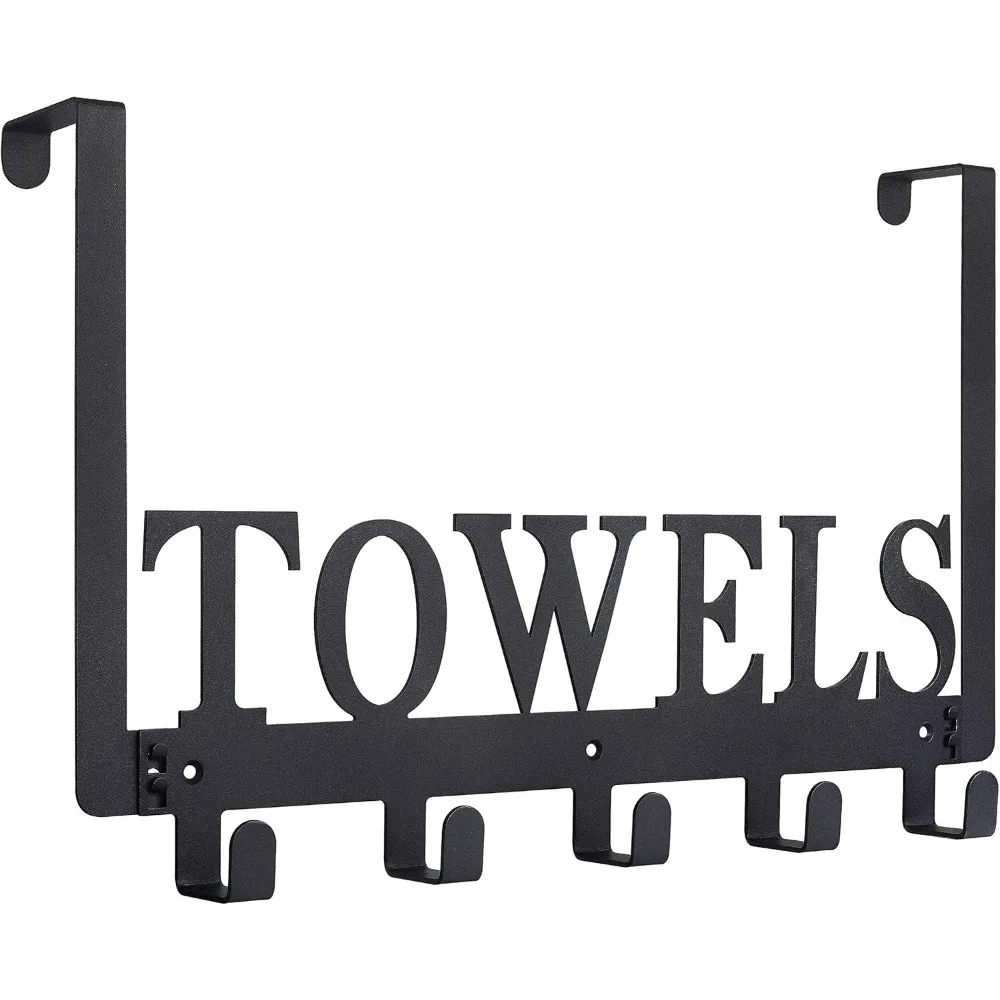 

Over Door Towel Rack – Black Sandblasted Steel, No Drill Door or Wall Mount, for Bathroom Bedroom Beach Towels