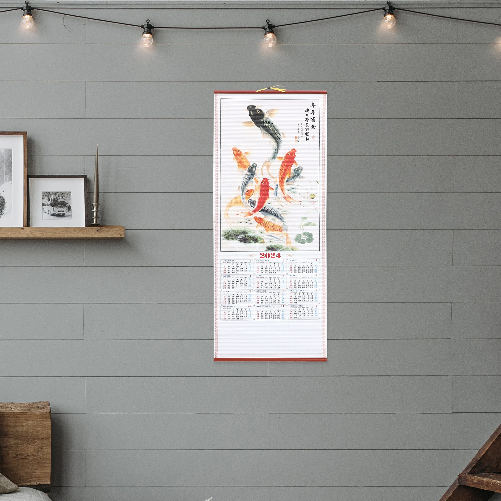 

2024 Wall Scroll Lunar Large Size Rattan Style Paper Hanging Calendar Room Decor Home Gift Chinese New Year