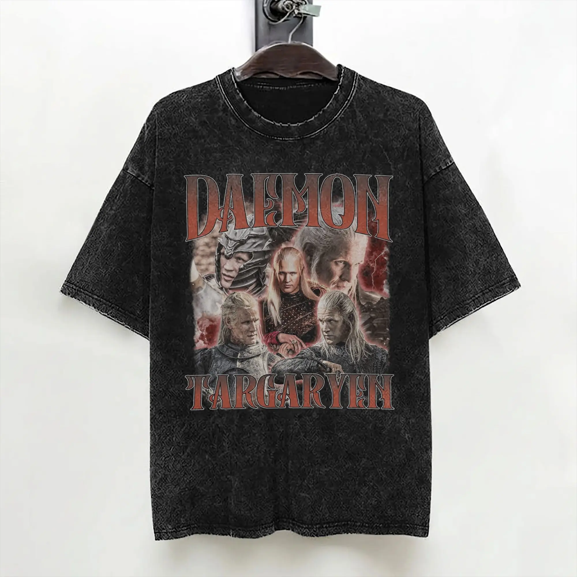 Houses of the Dragons Daemon Targaryen Washed T Shirts Streetwear Fashion T-Shirt  Tees for Men Women 100% Cotton Summer