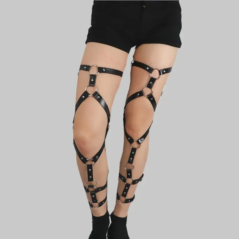 Leg Garter Harness, Layered Black Strap Design, Layered Thigh Strap Detail with O Ring, for Women, Daily Wear and Party Looks
