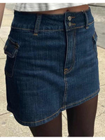 Casual Women Fashion Blue Denim Mini Skirts 2023 Summer Vintage High Waist Side Pockets Female Bottoms Mujer