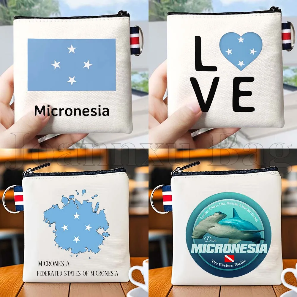 

Хлопковый кошелек-монетница с картой флага Микронезии, милый подарок, маленькая квадратная сумка для ключей, помады, дорожных принадлежностей, карт, хлопковый чехол