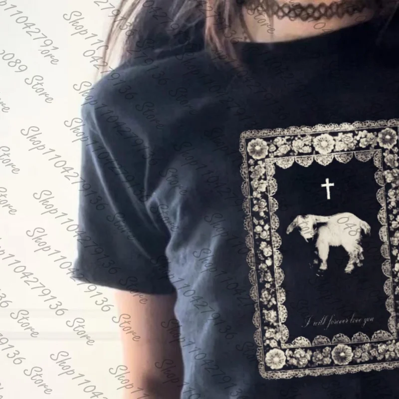 Camiseta Slim de Manga Curta Gótica Harajuku, Moda de Verão, Top Cropped, Streetwear, Estilo Emo para Meninas, Camiseta Y2K Feminina
