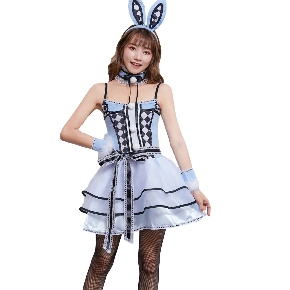 Traje de conejo a cuadros de Alicia en el país de las Maravillas, disfraz Formal de Miss Rabbit Girl, ropa tradicional china para el escenario
