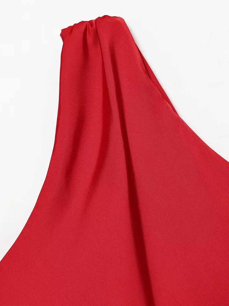 European and American autumn new fashion trend simple women's temperament slim asymmetrical satin texture midi dress