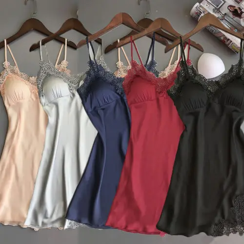 Female Satin Nightgown Lady Sexy Spaghetti Strap Night Dress Women Nighties Sleeveless Sleepwear Nightwear Bridesmaid Dress