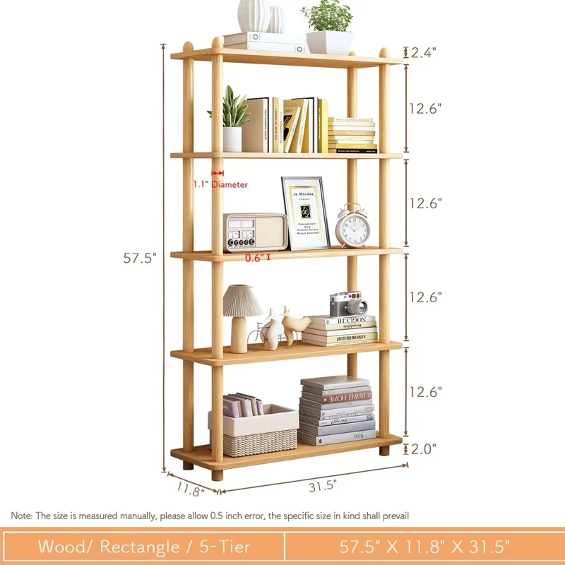 custom.5-Tier Natural Open Shelf - Freestanding Storage Display Rack Living Room, Bedroom, Bathroom & Office