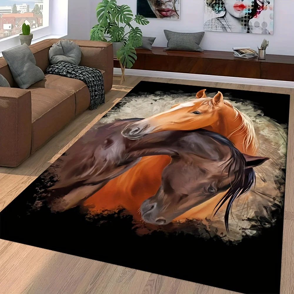 VIKAMA سجادة على شكل خيولين لغرفة النوم، غرفة المعيشة، الدراسة، ممسحة ديكور للمدخل، سجادة أرضية ناعمة ومريحة لديكور المنزل #3