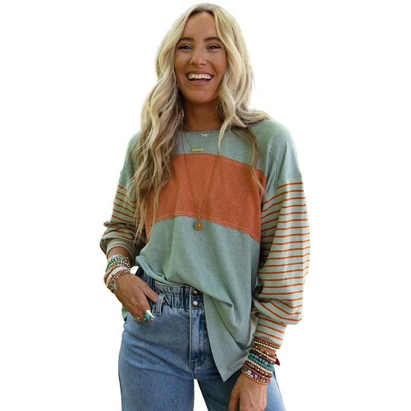 2023 New Korean Sweatshirt Casual Style Stripe Colored Long Sleeve Top for Women Autumn New Pullover Sweater for Women's