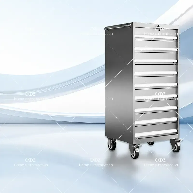 304 Stainless Steel Thickened Drawer Tool Cart Movable Workshop Trolley Auto Repair Storage Cabinet Heavy Duty Rolling