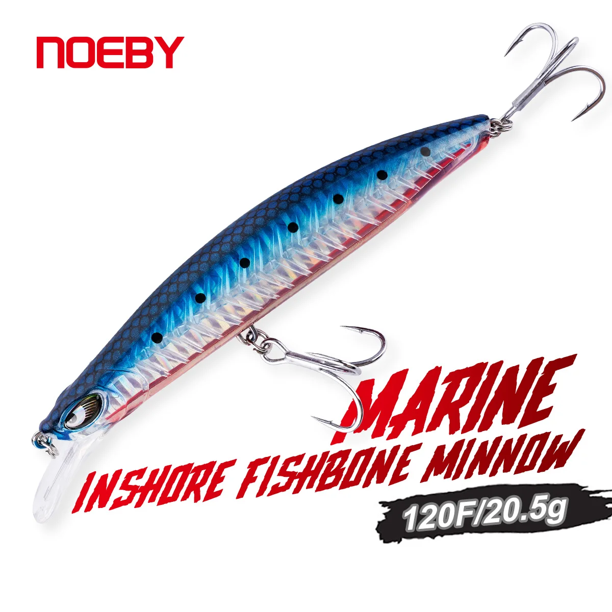 

Noeby-Minnow Fishing Lure, Inshore Reinforced Fish Bone Wobbler, Artificial Hard Bait, Flat Side Fishing Lures, 120mm, 20.5g