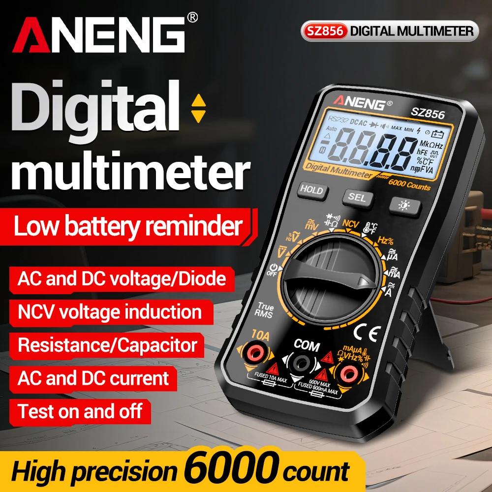 ANENG SZ856 Intelligentes Multimeter 6000 Zähler NCV Induktion Ein/Aus-Summer Diodentest Hintergrundbeleuchtung Display Elektriker-Multimeter