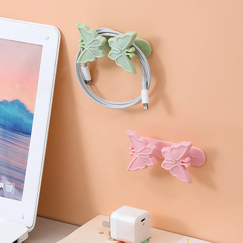 

Desktop Cable Organizer Butterfly Wall Mounted Data Cable Holder Multifunction Silicone Cable Winder