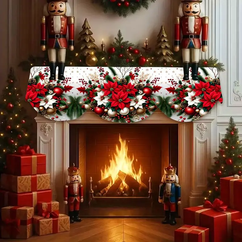 VIKAMA Cute Snowman Family Fireplace Mantel Cover Frost White Poinsettia Red Heart Candy Cane Dove Xmas Holiday Decor