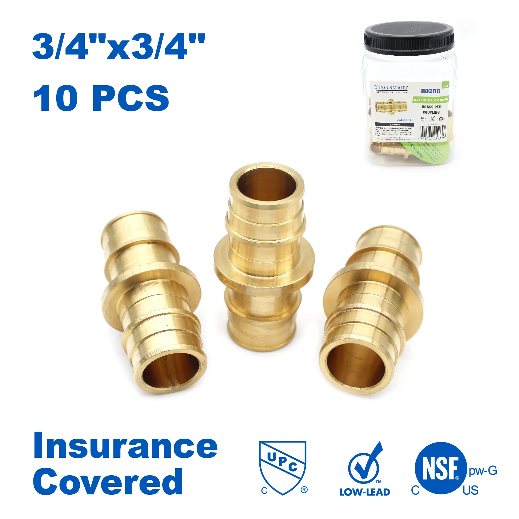 

KING SMART 3/4" F1960 PEX Муфта; 10 шт./корпус; бессвинцовая латунь; 80260