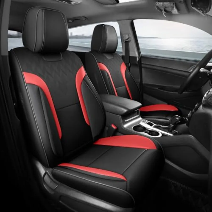 

Black and Red Car Seat Covers Full Set Breathable Faux Leather Universal 5 Seat Covers for Cars Automotive Protector Fit for Mo