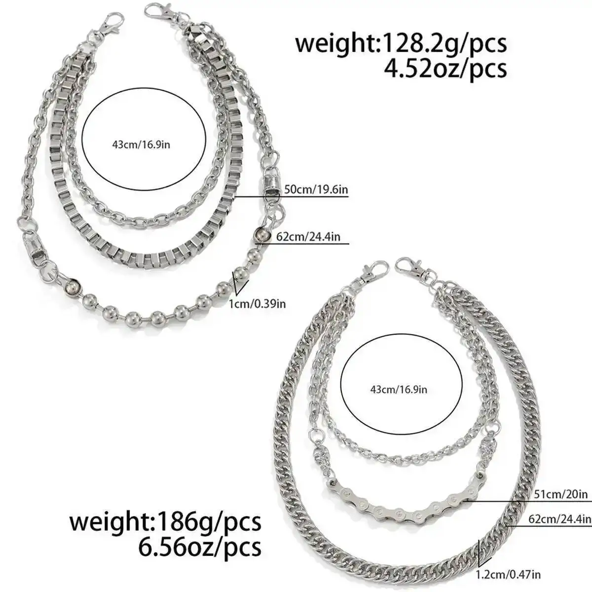 القوطي 2 أنماط متعدد الطبقات فضي اللون الجمجمة سلسلة الخصر حزام على شكل سلسلة بنطلون سلسلة الرجال الهيب هوب الجينز سلسلة مجوهرات