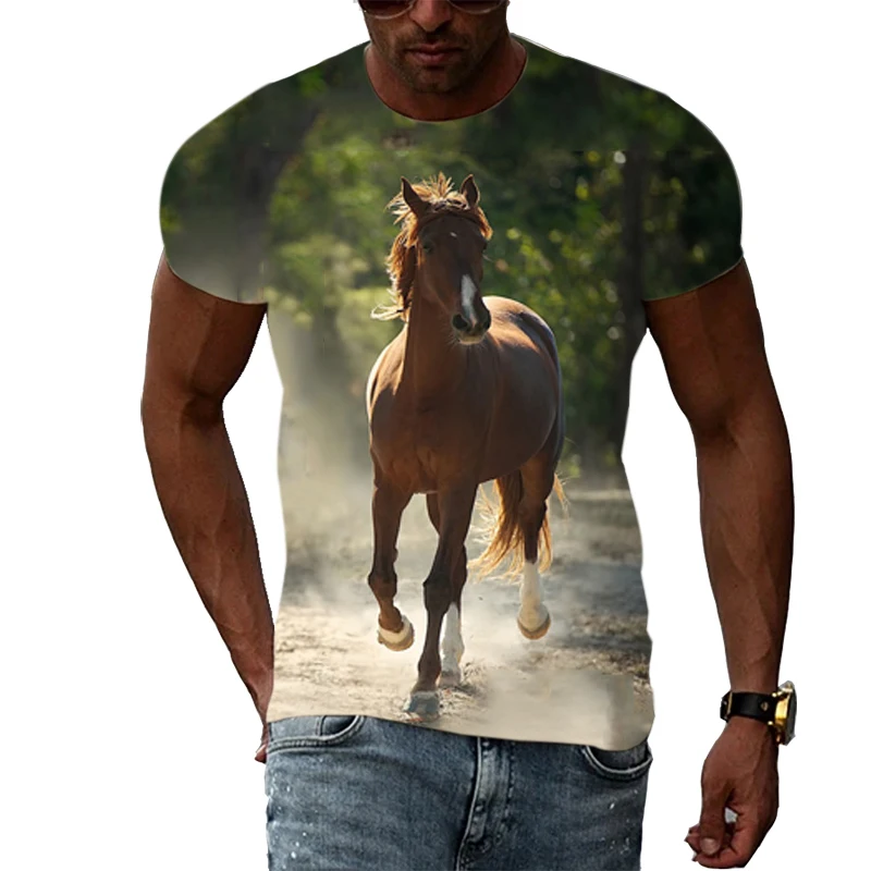 2022 Mens T-Shirts Animal Horses 3D Printed Graphics O-Neck Short Sleeves Fashion Casual T-Shirts Personality Hip Hop Streetwear