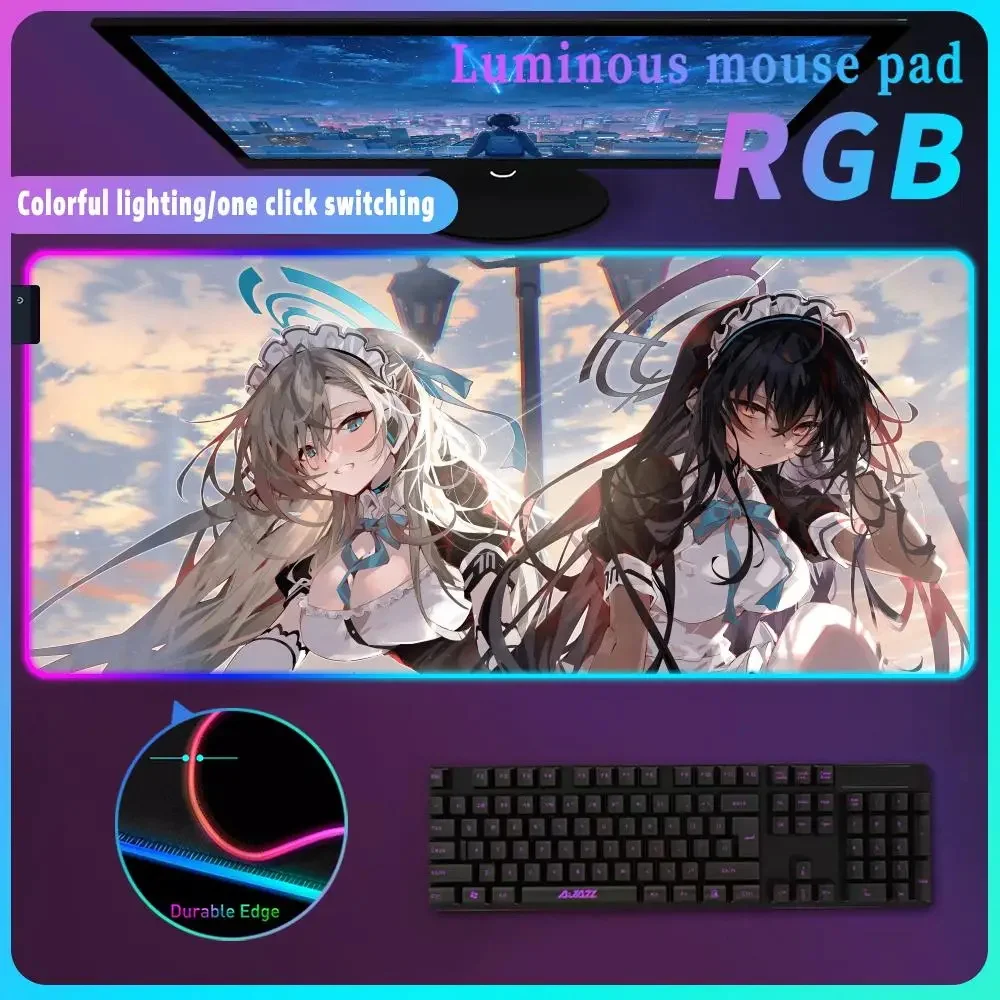 B_blue A_archive RGB Mouse Pad Gaming Mousepad  Office Keyboard Pad Luminous Desk Mat Backlit Laptop Cushion LED Large Gamer Pad