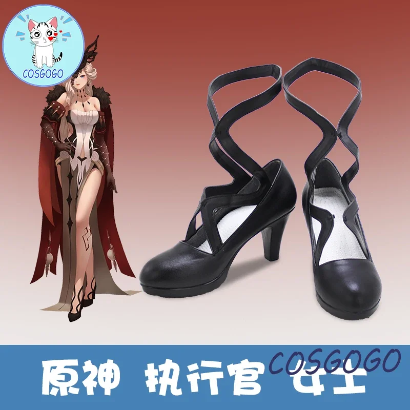 Anime Genshin Impact Fatui Executive Officer NPC Cosplay shoes Game Halloween For Women 2022 New black shoes lolita shoes