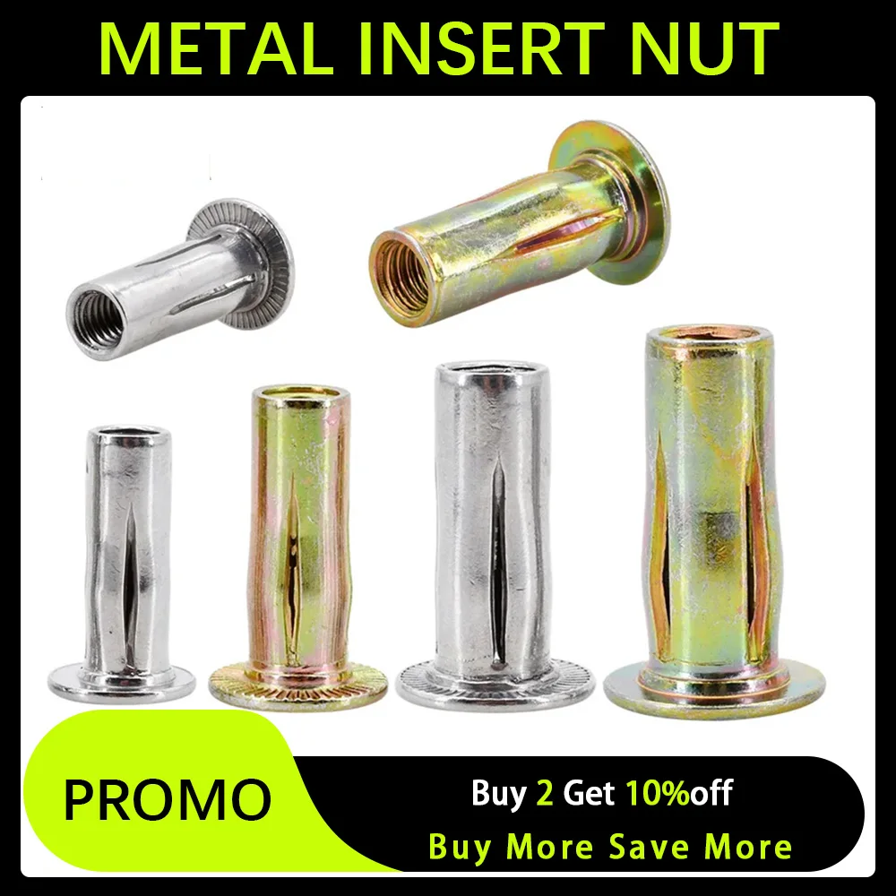 M4 M5 M6 M8 304 Stainless Steel Slotted Insert Nuts Expansion Rivet Nut Flat Head Zinc Plated Iron Rivnut Petal Metal Insertnut