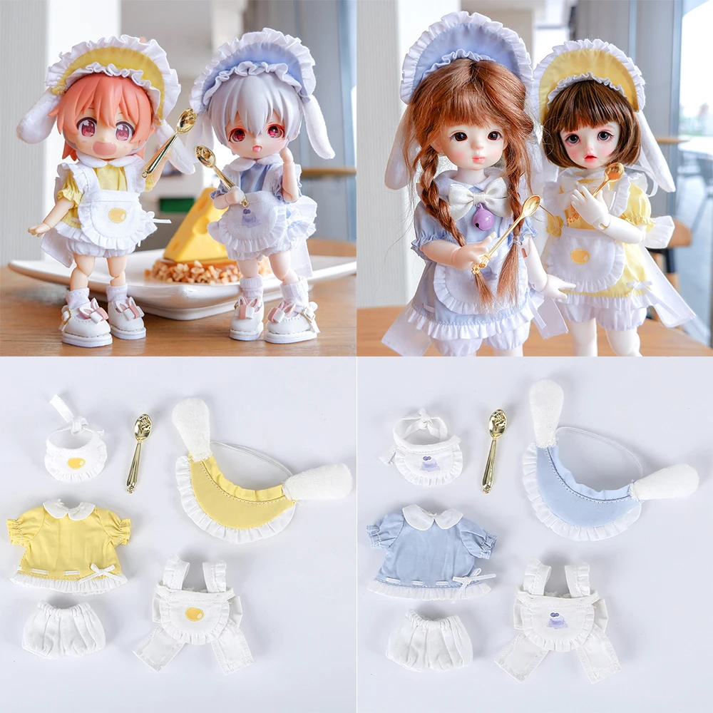 New Ob11 Doll Kitchen Clothes Accessories 1/6 Doll Maid Outfit Doll Meal Clothes For Obtisu 11 Gsc Molly Body 30Cm Doll 1/12 Bjd