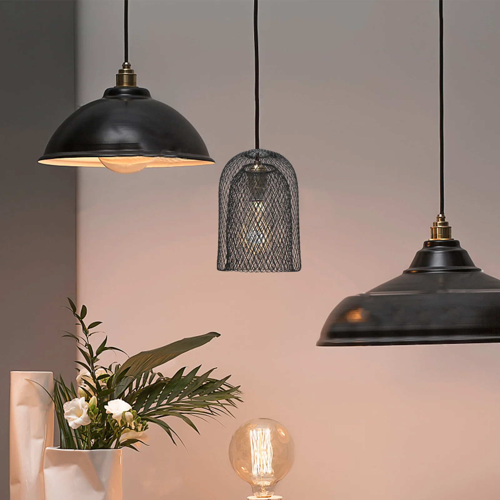 

Rustic Black Iron Wire Mesh Lampshade Double Layer Vintage Pendant Light Cover for Bars Industrial Cage Shade Hollow Out Wrought