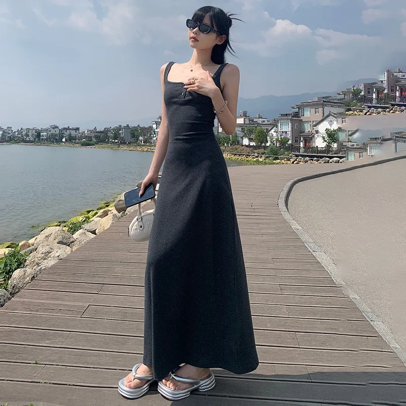 New Long Dresses 2025 Woman Fashion Summer Ladies Clothing Slim Stretchy Suspender Skirt