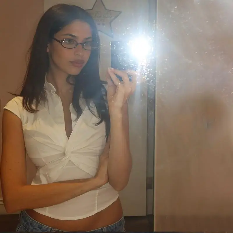 T-shirt da donna con colletto ort rivelatore irt Top Svel Slim Fit Poliestere Spandex Miscela Colore Sle europeo