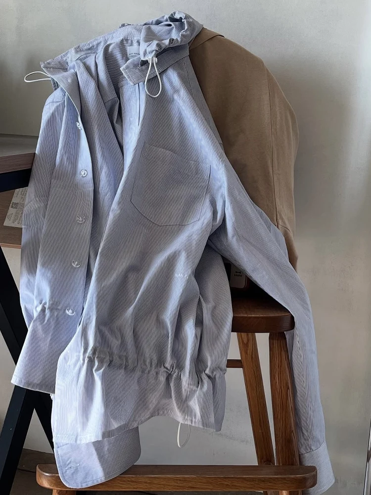 

Nok Xiaola Authentic Spring 2025 Brand SSG Hooded Dstring Striped irt Casual Sle Long Sve Cotton Blend