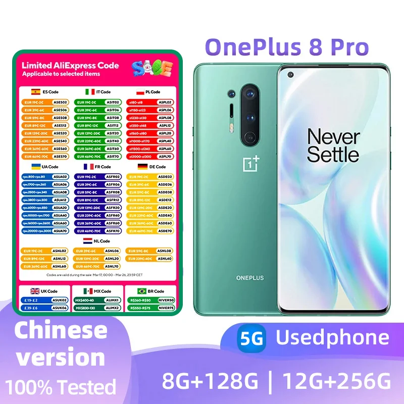 OnePlus 8 Pro 5G Mobile Phone Snapdragon 865 SIM NFC 6.78'' 128GB/256GB ROM 48MP+16MP Original used phone