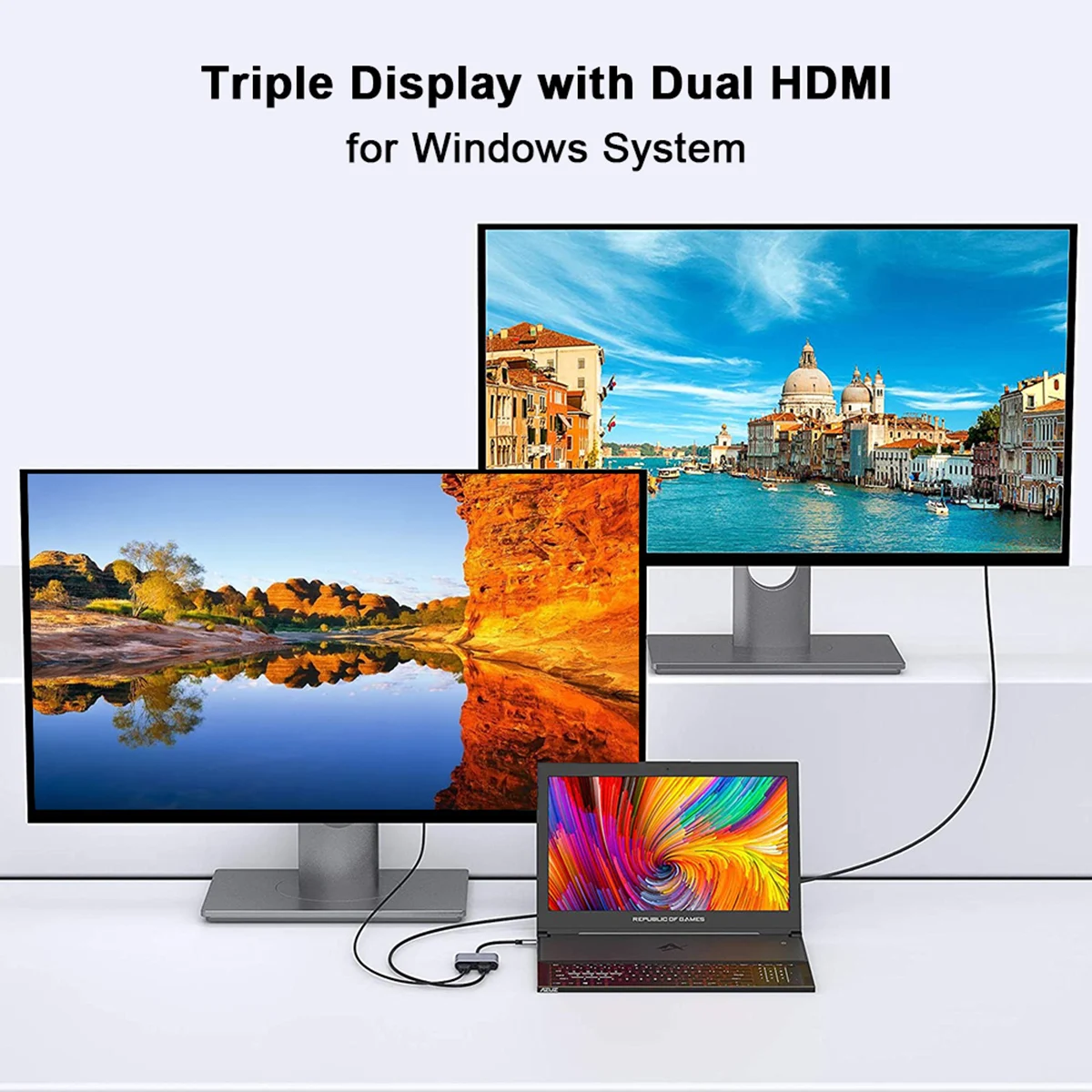 محطة إرساء للكمبيوتر المحمول ، محول USB C ، محور من النوع C ، غلاف ألومنيوم ، نفس الشاشة ، 4K HDTV ، 2 في 1