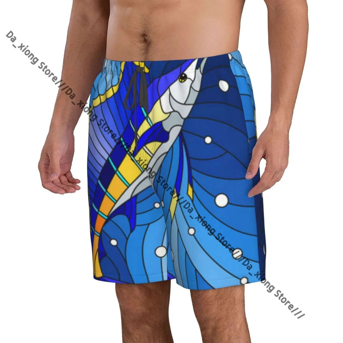 Stained Glass With Fish Sail Water And Air Bubbles Quick Dry Swimming Shorts For Men Swimwear Swimsuit Trunk Bathing Beach Wear
