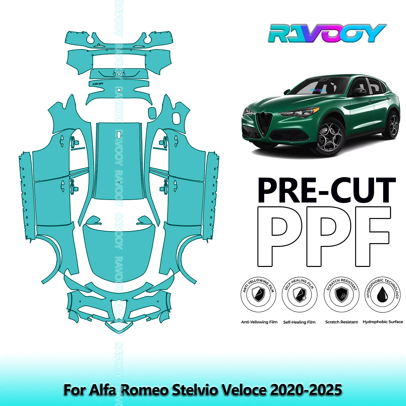 RAVOOY 8.5Mil Custom-Fit Precut TPU PPF Full Vehicle Clear Bra Stone Guard EU UK For Alfa Romeo Stelvio Veloce 2020-2026