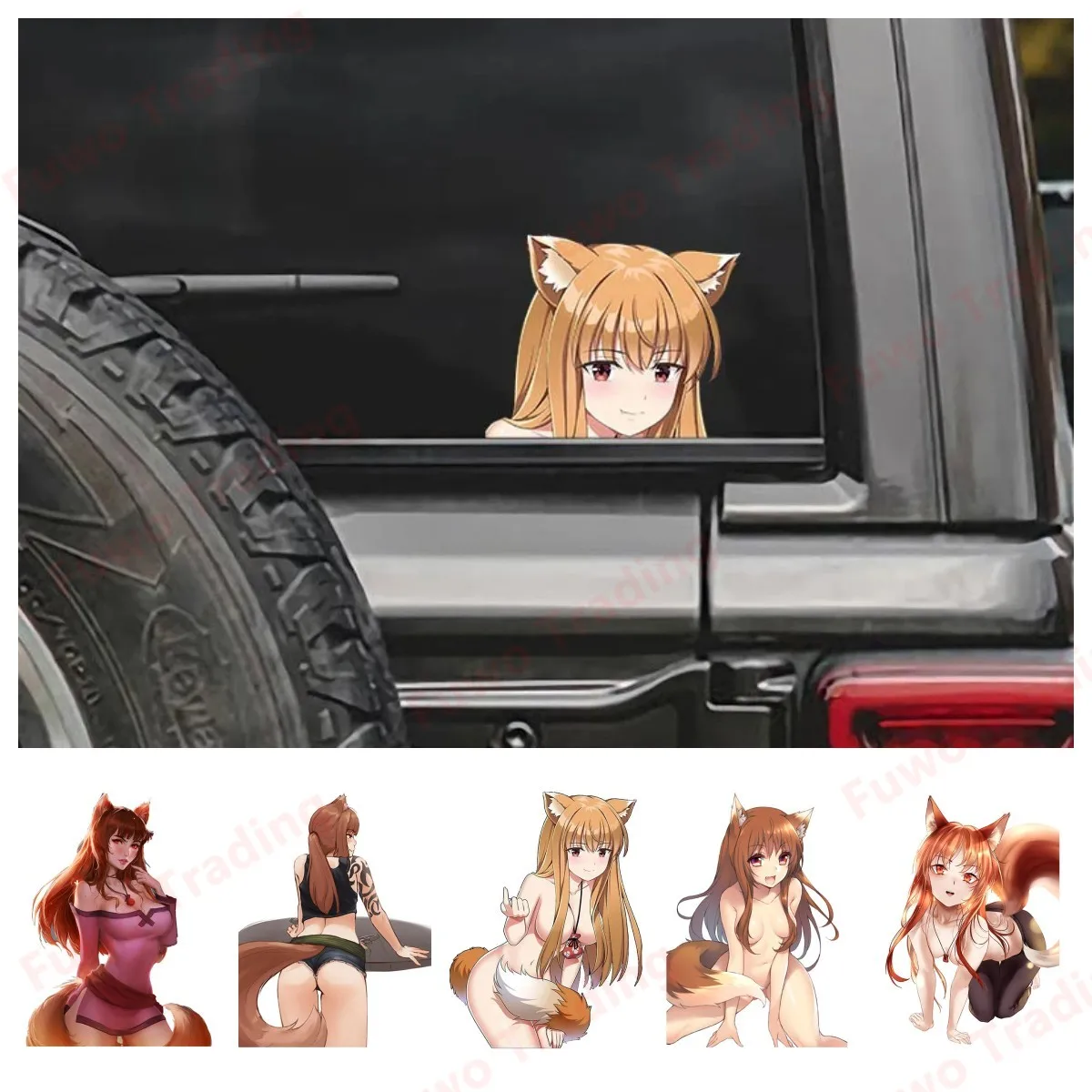 Hot selling Spice and Wolf Holo Car Stickers Creative Anime Decals Car Accessories Caravan Trunk Decor Vinyl Cute