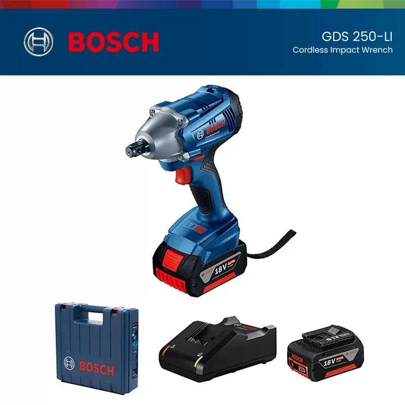 Bosch GDS 250-Li Cordless Impact Wrench Electric Drill Electric Screwdriver With 4.0Ah Battery 2 Power 1 Charge