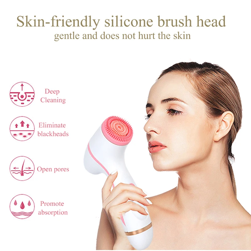 2 in 1 Sonic Silicone Facial Cleansing Brush Electric Vibration Face Cleaner Blackhead Pore Removal Skin Care Tool - view 4