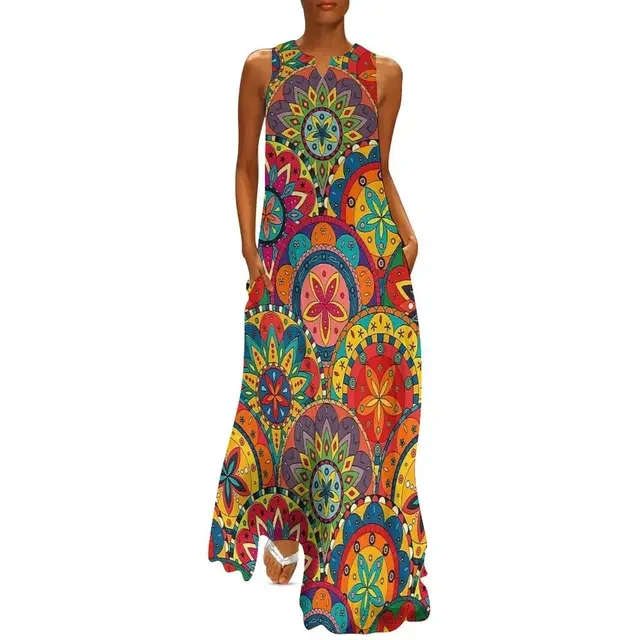 Flower Power Women Dress Summer Retro Floral Print Street Wear Bohemia Long Dress Womens Sleeveless Sexy Maxi Dress Big Size 3XL