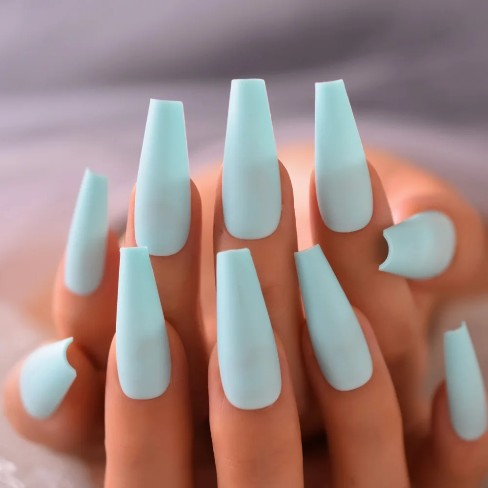 Light Green Coffin Matte Press On Nails Extremely Long Salon Quantity Nail Art Tips Frosted Fashion Tip for Fingers