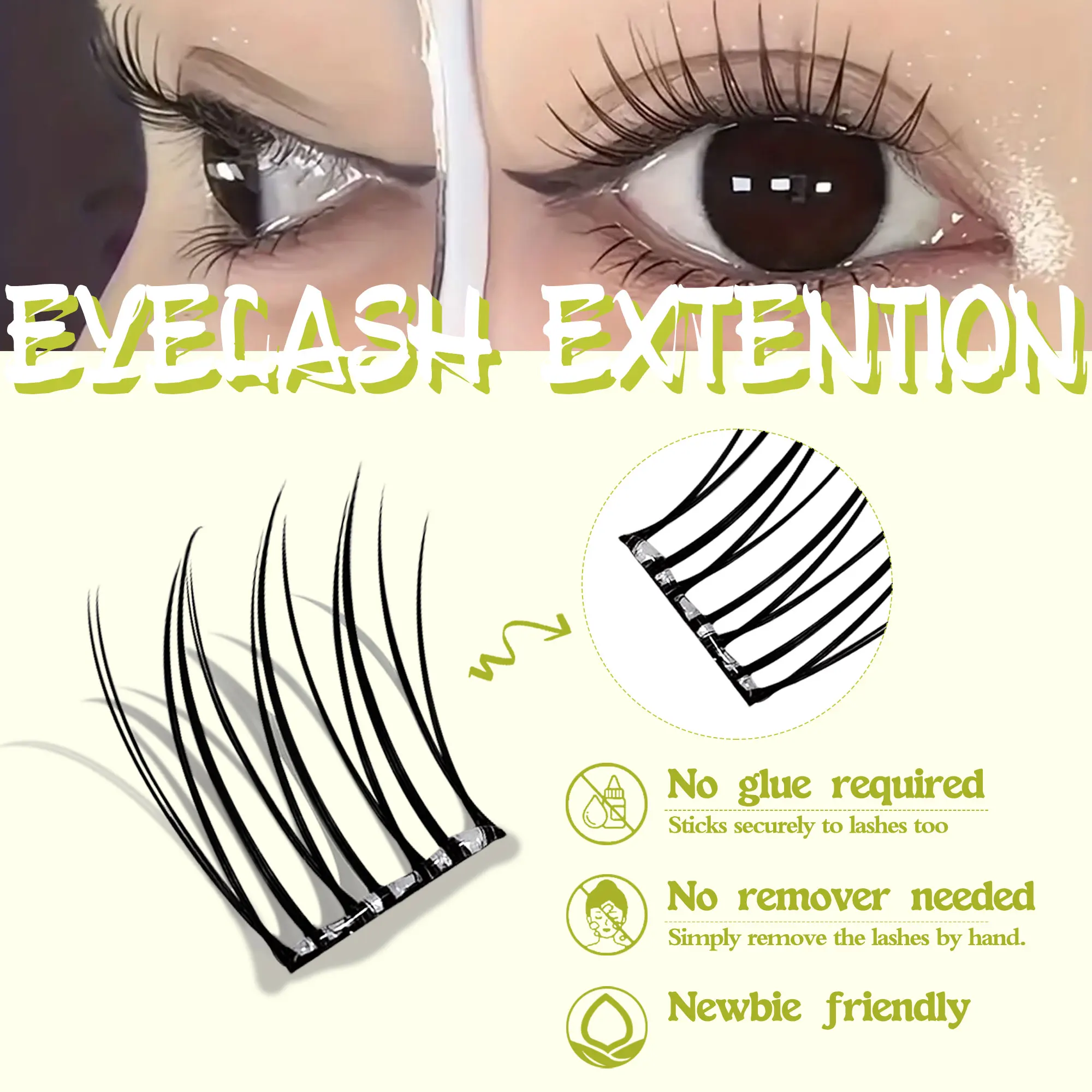 접착제 없는 인조 속눈썹 10줄, 자연스럽게 컬링되어 두꺼운 만화 눈 화장을 연출합니다.