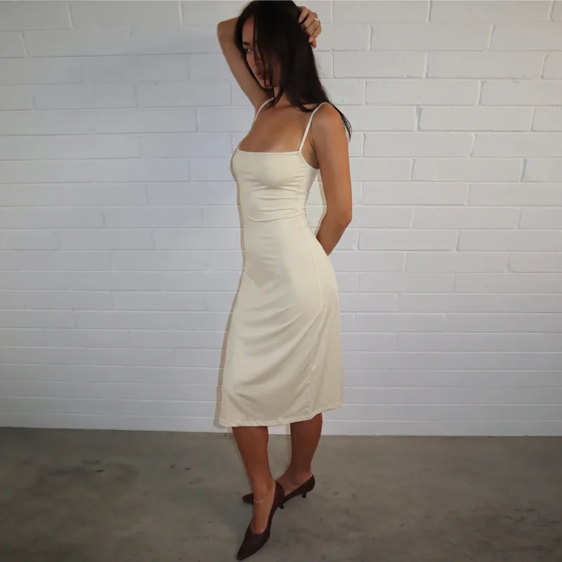 Hugcitar Damen-Kleid, elegant, einfarbig, sexy Midikleid, ärmellos, rückenfrei, Sommerkleidung, Geburtstagsfeier, Urlaub – Detail 22