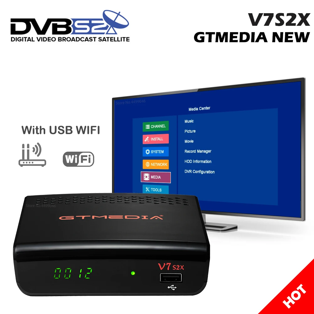 HOT GTMedia V7 S2X DVB-S/S2 Satellite Receiver With USB WIFI 1080P H.265 Support Unicable, Full PowerVu,No app,stock in Spain